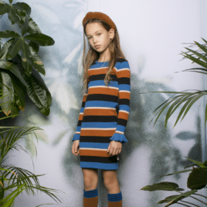 Meisjes jurk met ribstructuur en streepdessin